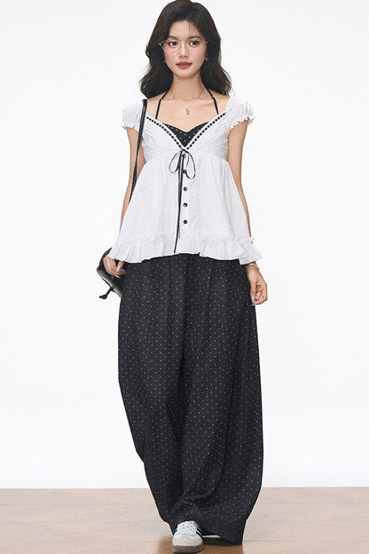 Lace Puff Sleeve Blouse Set-Up