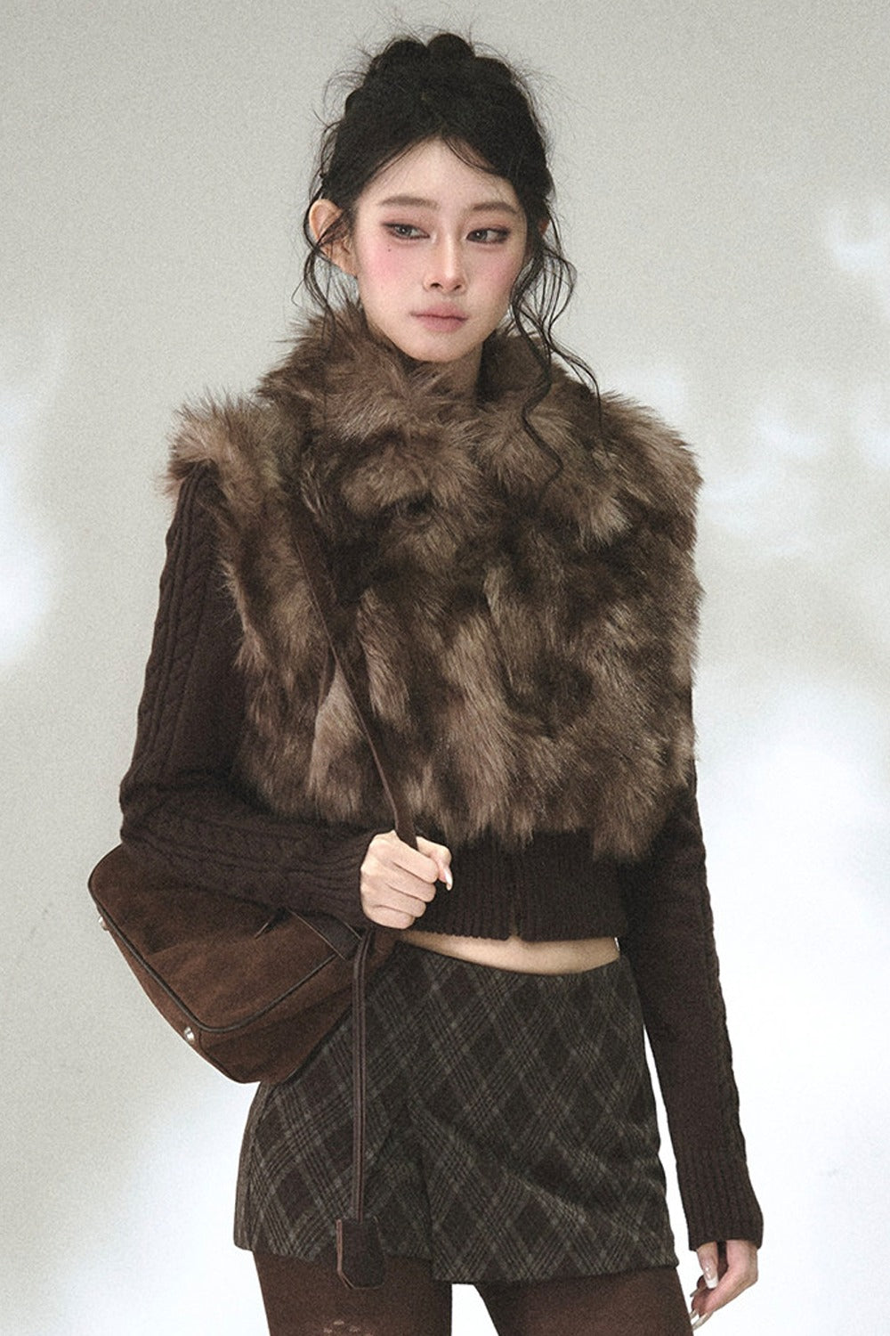 Eco-Friendly Gradient Faux Fur Knitted Jacket