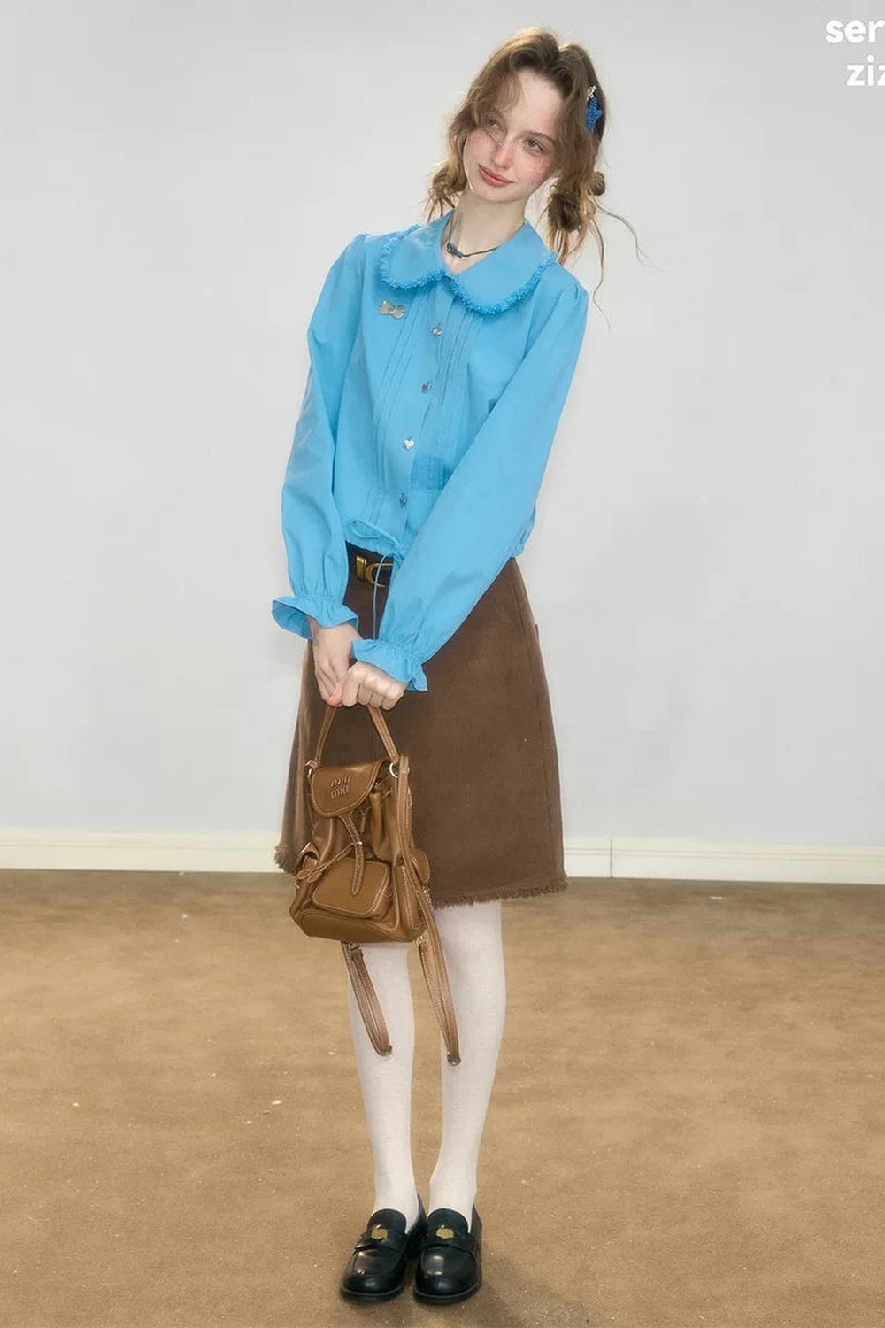 Tassel Doll Collar Puff Sleeve Shirt