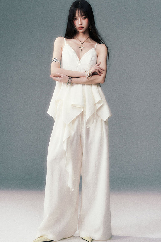 Relaxed V-Neck Camisole And Wide-Leg Pants Set-Up