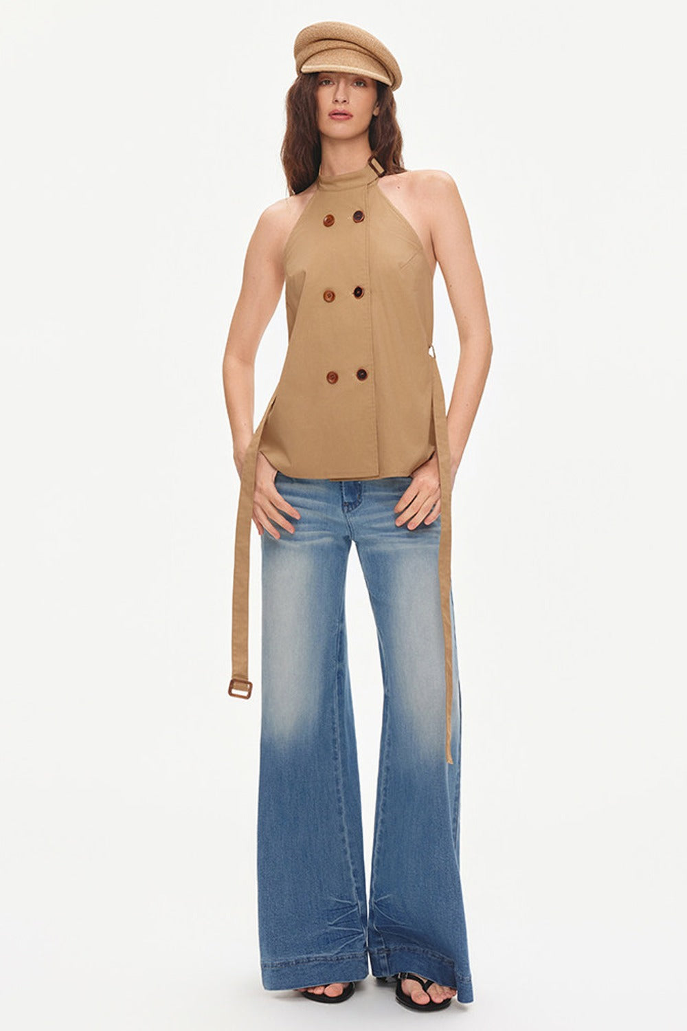 Double-Breasted Halter Backless Top
