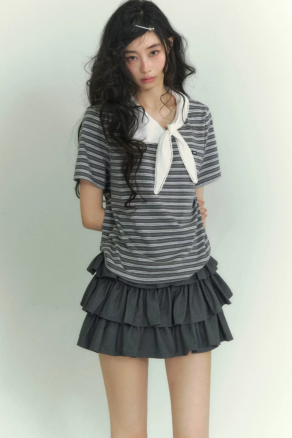 Somesowe Tie-Neck Striped T-Shirt