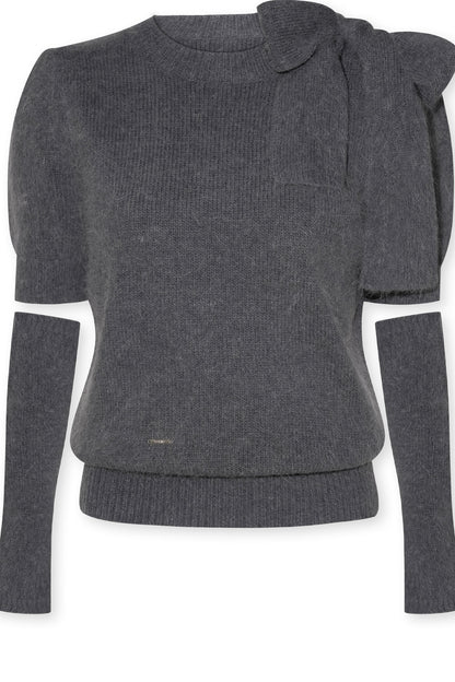 Bowknot Puff Sleeve Knitted Sweater