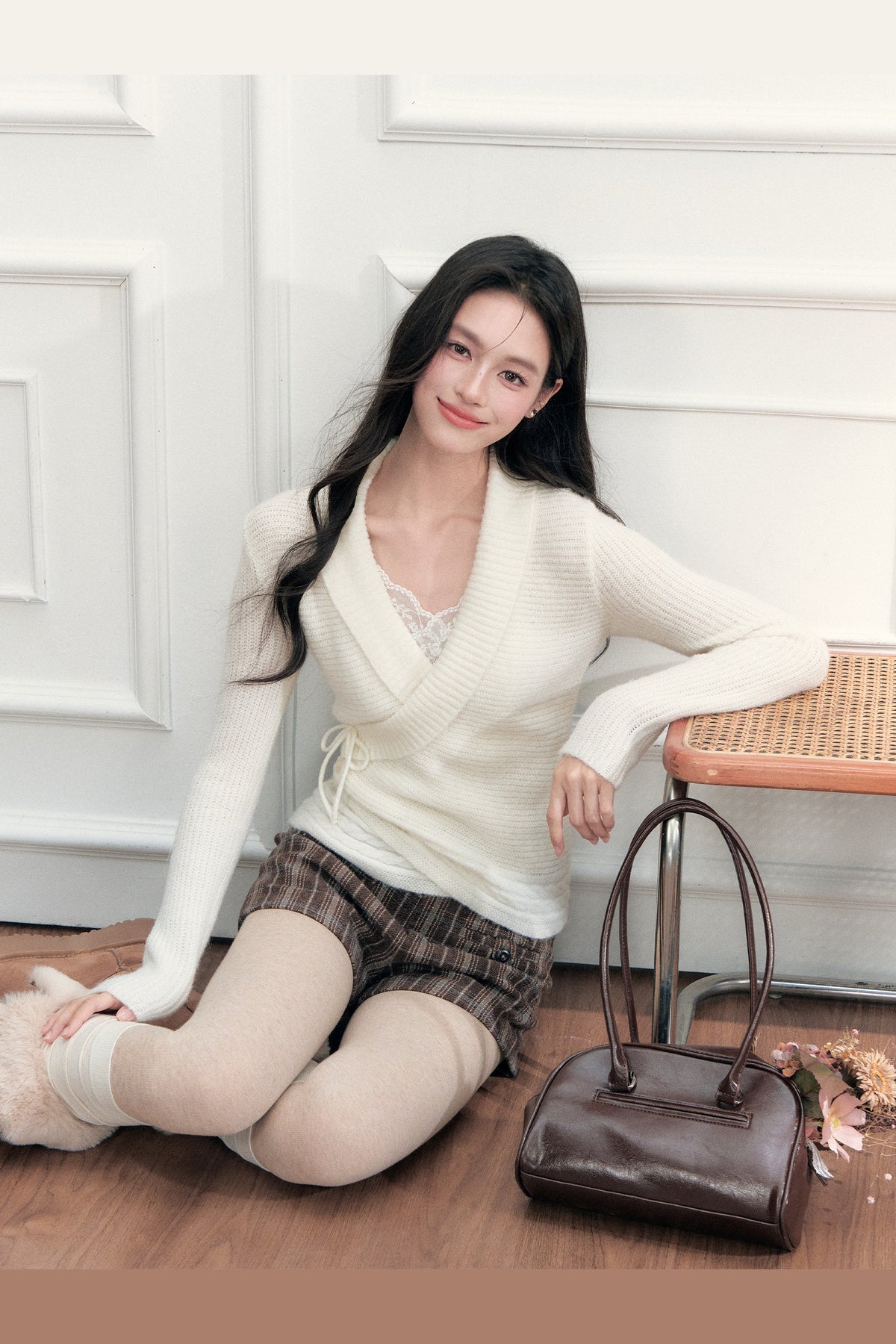 V-Neck Cross Lapel Knit Top