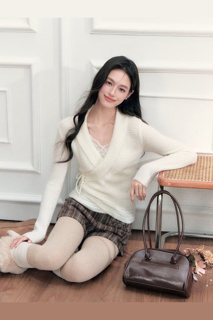 V-Neck Cross Lapel Knit Top