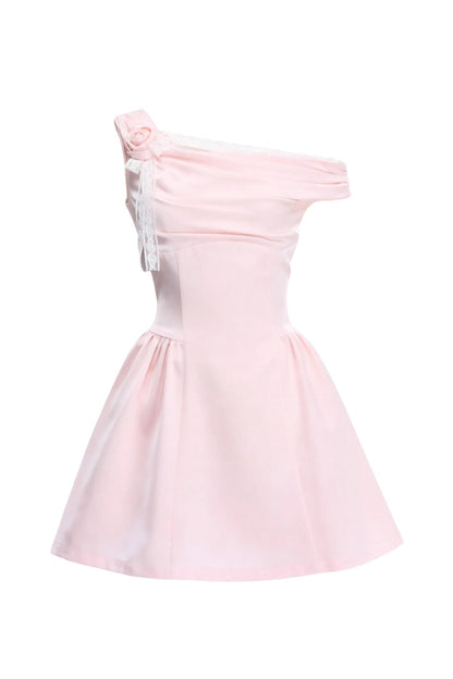 Rose Satin Off-Shoulder Dress