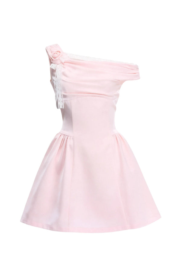 Rose Satin Off-Shoulder Dress