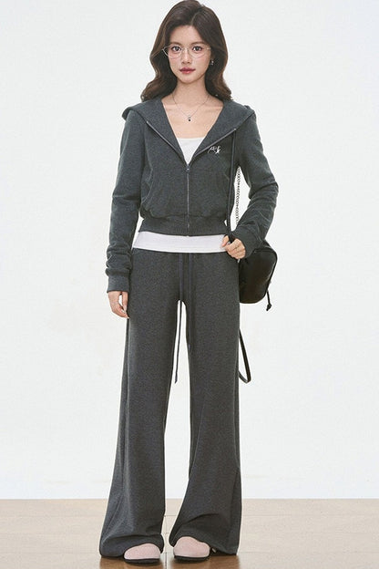 Ensemble cardigan en maille à capuche et pantalon de jogging