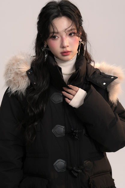 Bow Fur Collar Down Coat