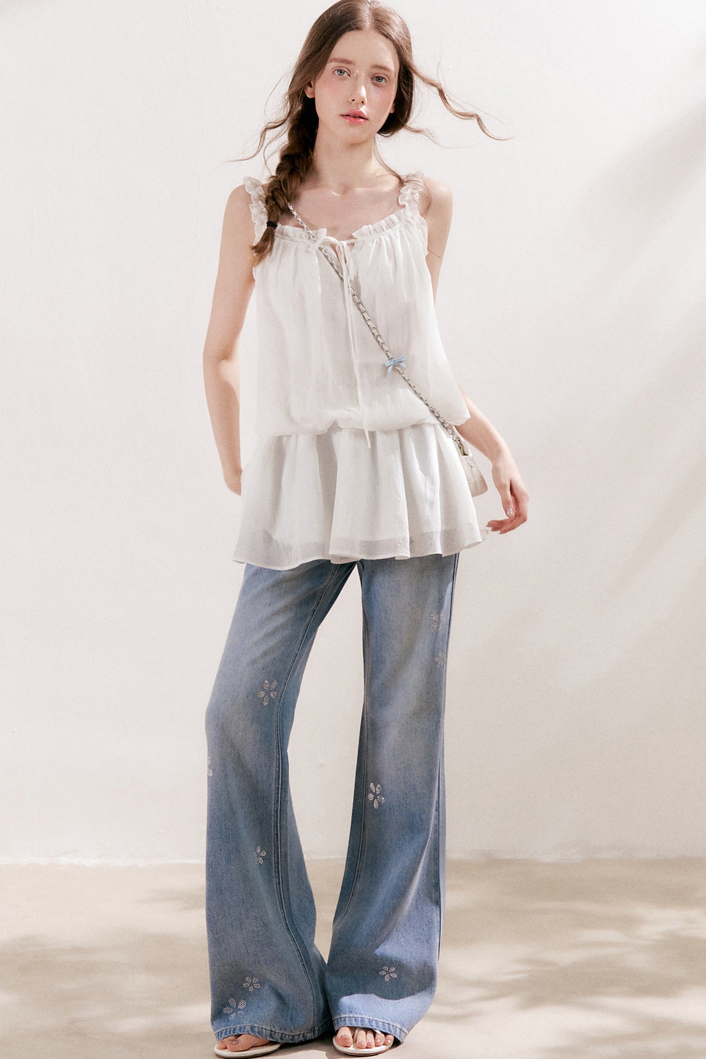 French Style Puff Sleeve Ruffle Trim Cardigan and Dress Set