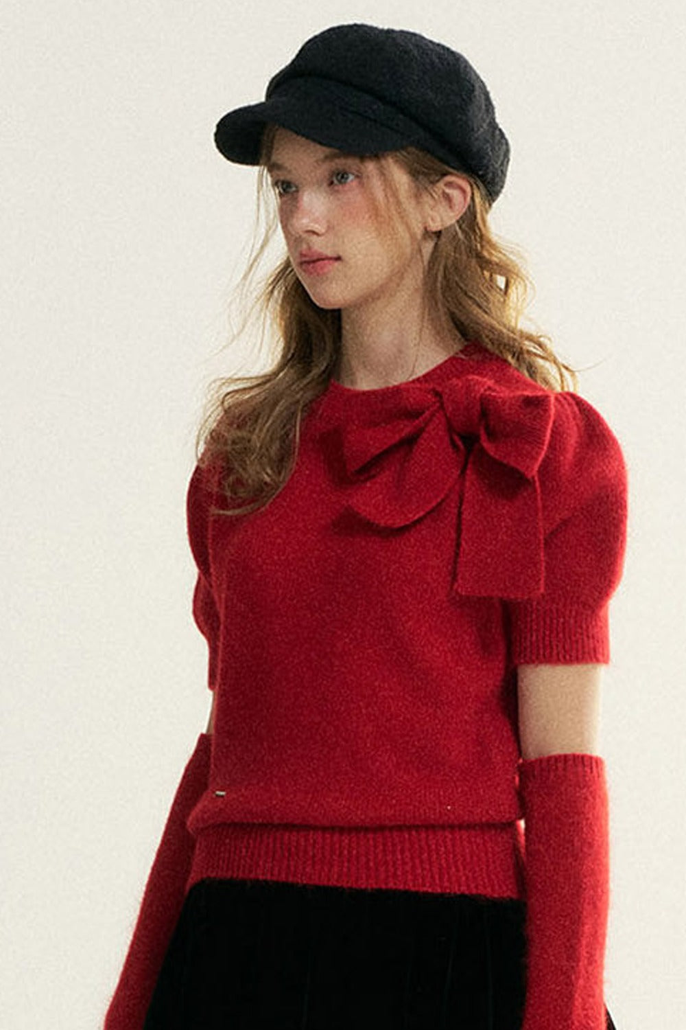 Bowknot Puff Sleeve Knitted Sweater