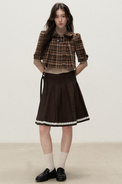 Vintage Woolen Pleated Mid-Sleeve Top