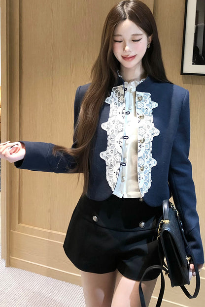 Lace Patchwork Wool Coat