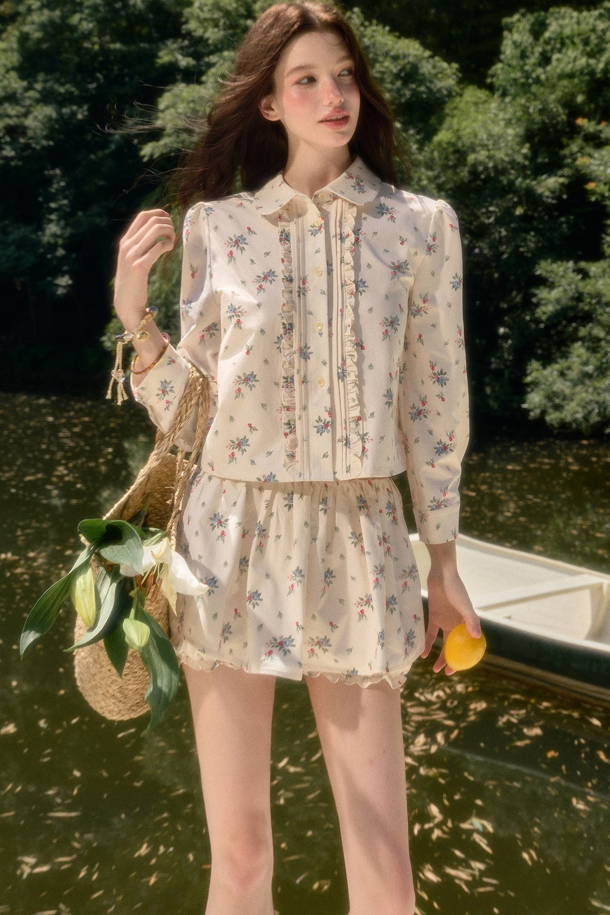 Floral Shirt and Skirt Set-Up