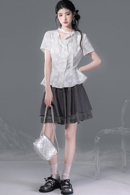 Light Gray-Green Double-Breasted Blouse