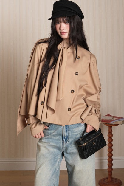Double-Breasted Cape Trench Coat