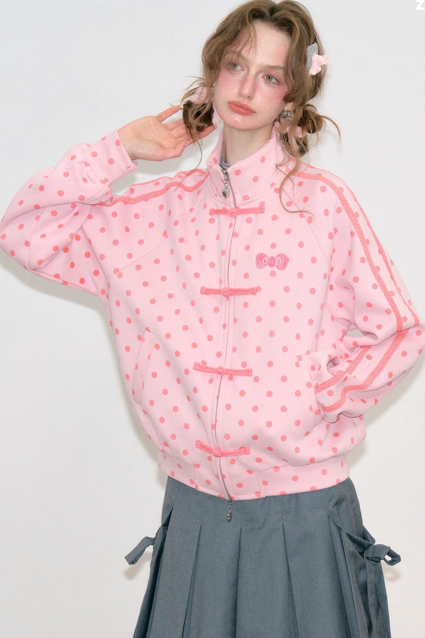 Blue Polka Dot Zipper Hoodie Jacket