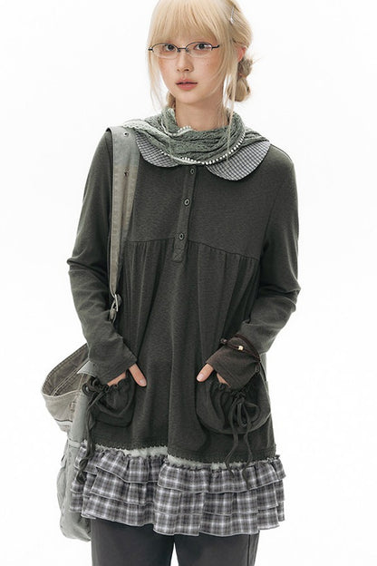 Plaid Ruffle Sleeveless Knit Vest Dress
