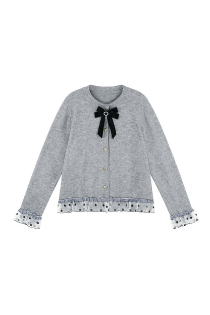 Gray Mesh Spliced Cardigan