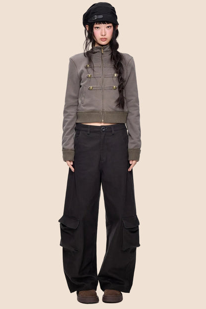 Short Napoleon Style Stand Collar Cardigan