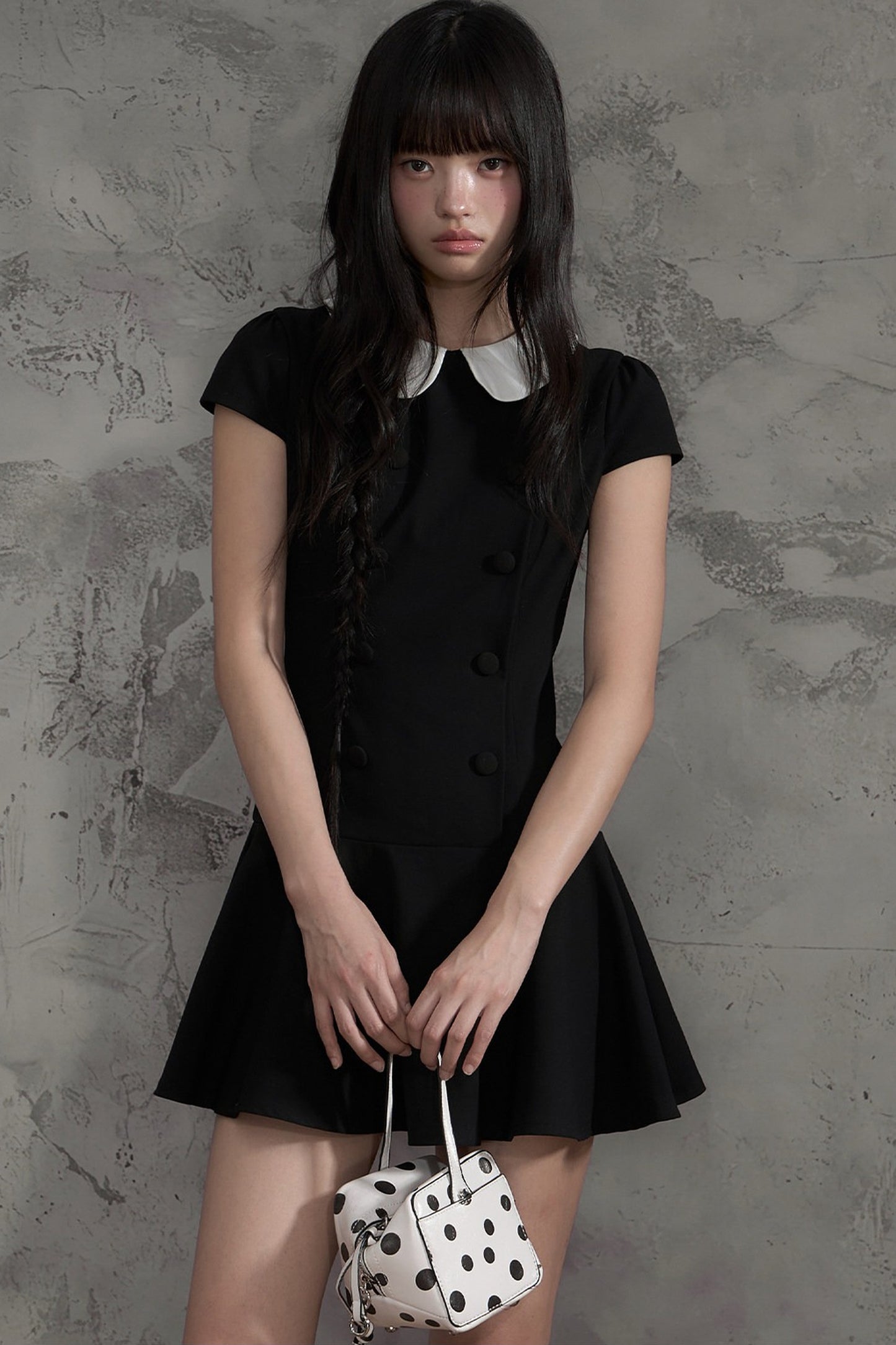 Double-Breasted Doll Collar A-Line Dress