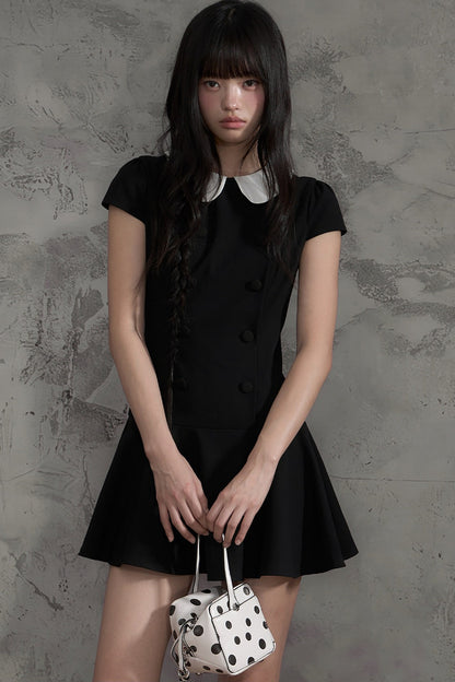 Double-Breasted Doll Collar A-Line Dress