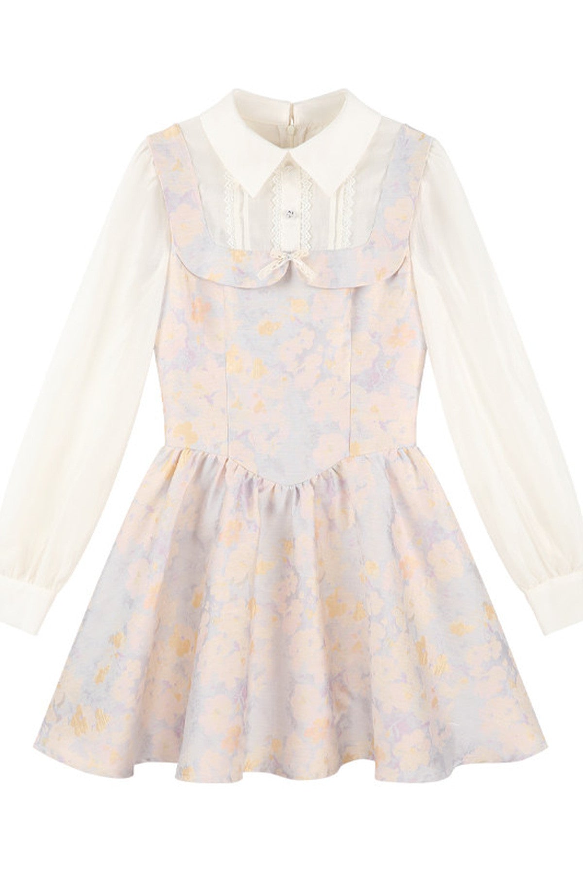 Layered-Look Long-Sleeve Jacquard Dress