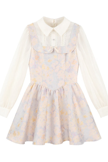 Layered-Look Long-Sleeve Jacquard Dress