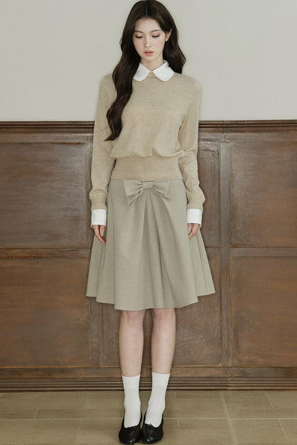Mid-Waist Bow A-Line Frayed Skirt