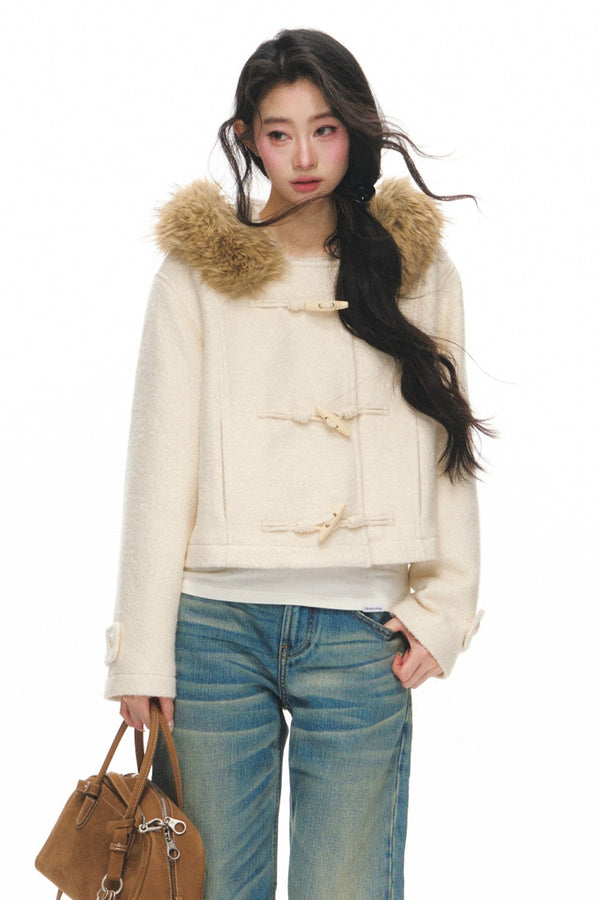 White Wool Hooded Jacket and Jeans Set-Up