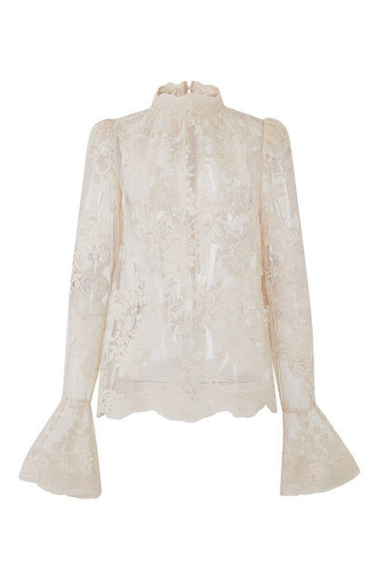 Blusa in rete e pizzo francese