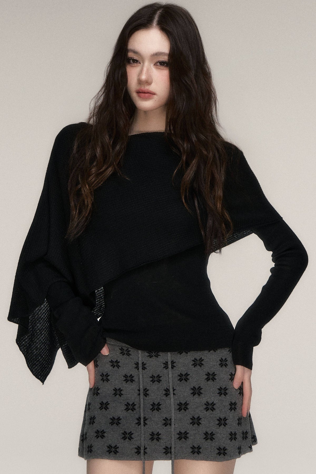 Weiches Windcape-Pullover-Strickoberteil