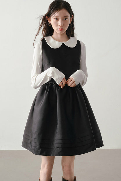Black Satin Waist-Cinching Dress