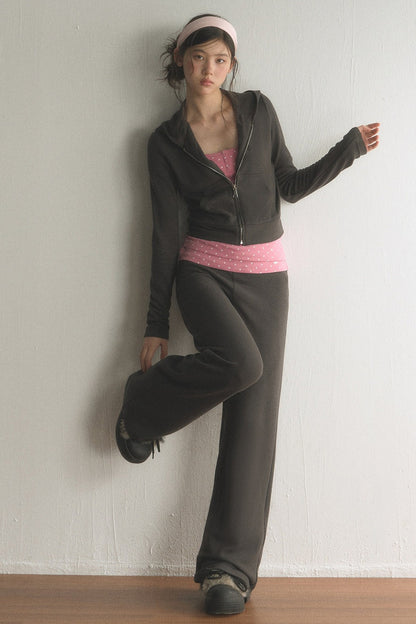 Low-Waist Polka Dot Waistband Flared Pants