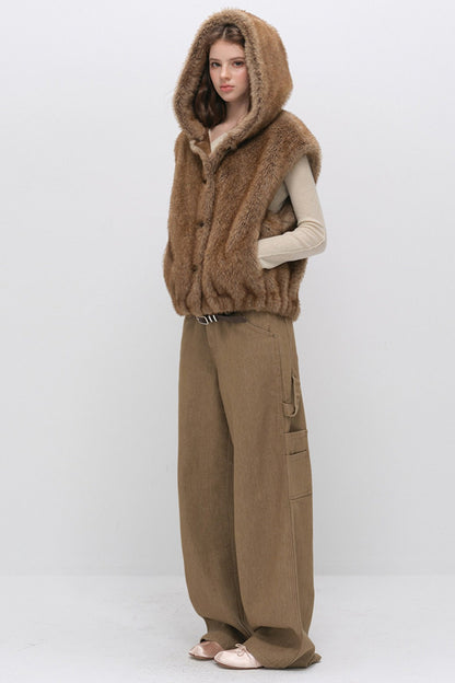 Hooded Faux Fox Fur Vest