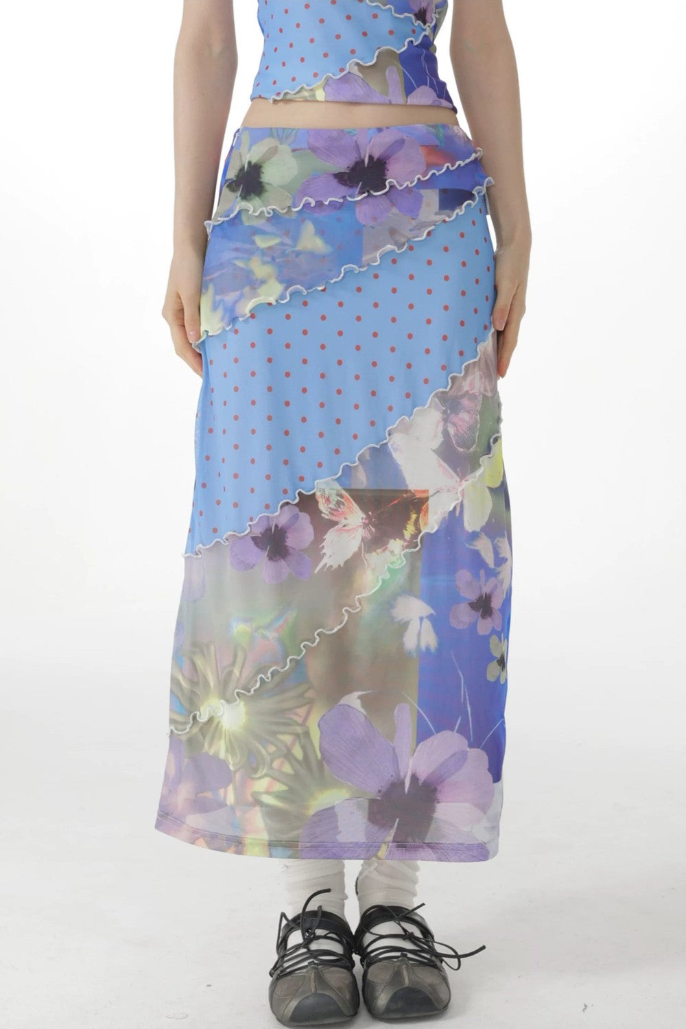 Blue Watercolor New Chinese-Style Skirt Set