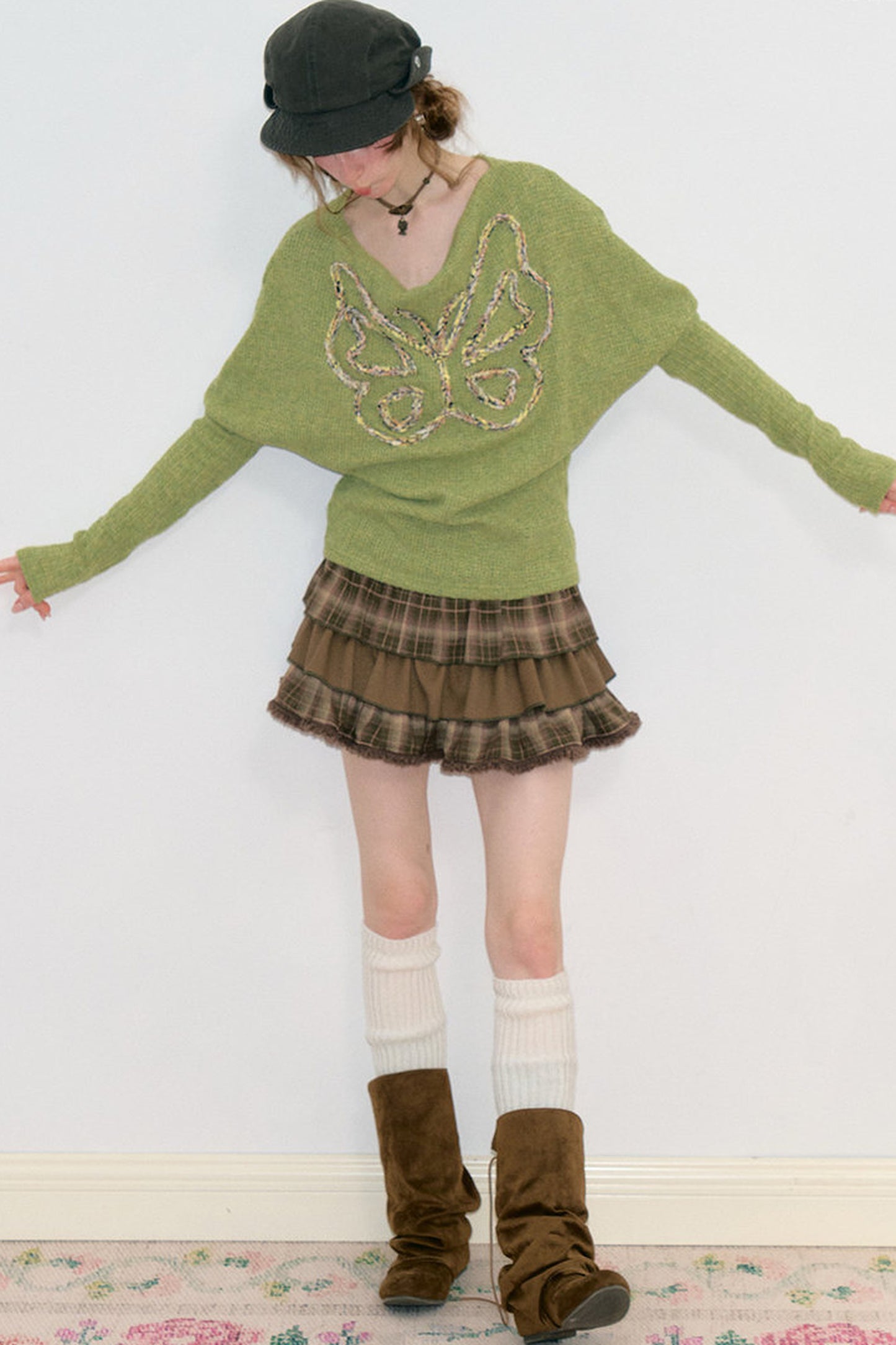 Vintage Butterfly Embroidery Knit Top