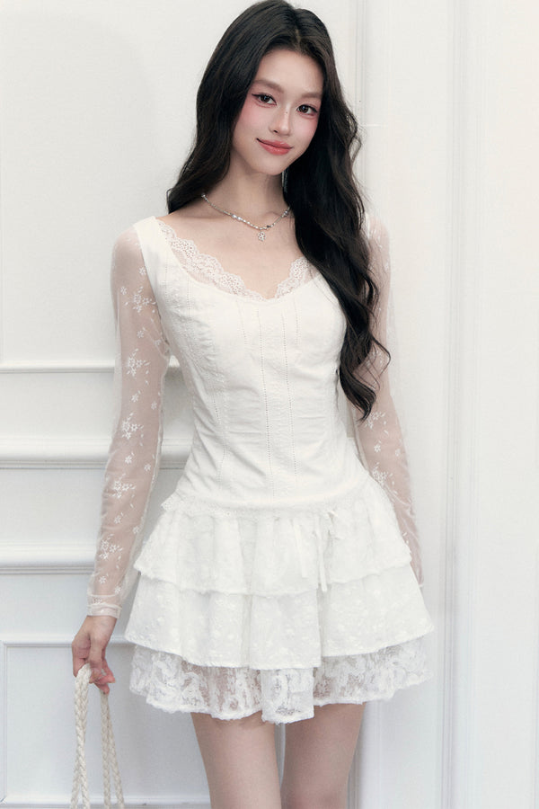 V-Neck Waist-Cinching T-Shirt and Skirt Set-Up