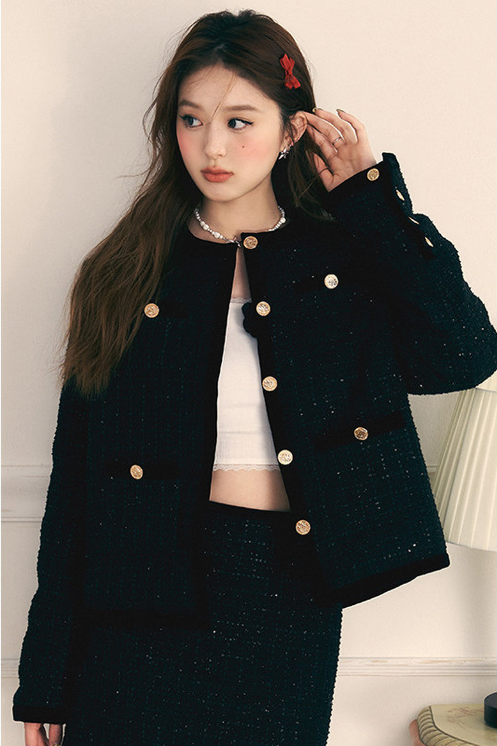 Velvet Patchwork Tweed Jacket and Skirt Set-Up