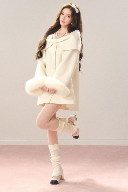 Shawl Lapel Wool Fox Fur Coat