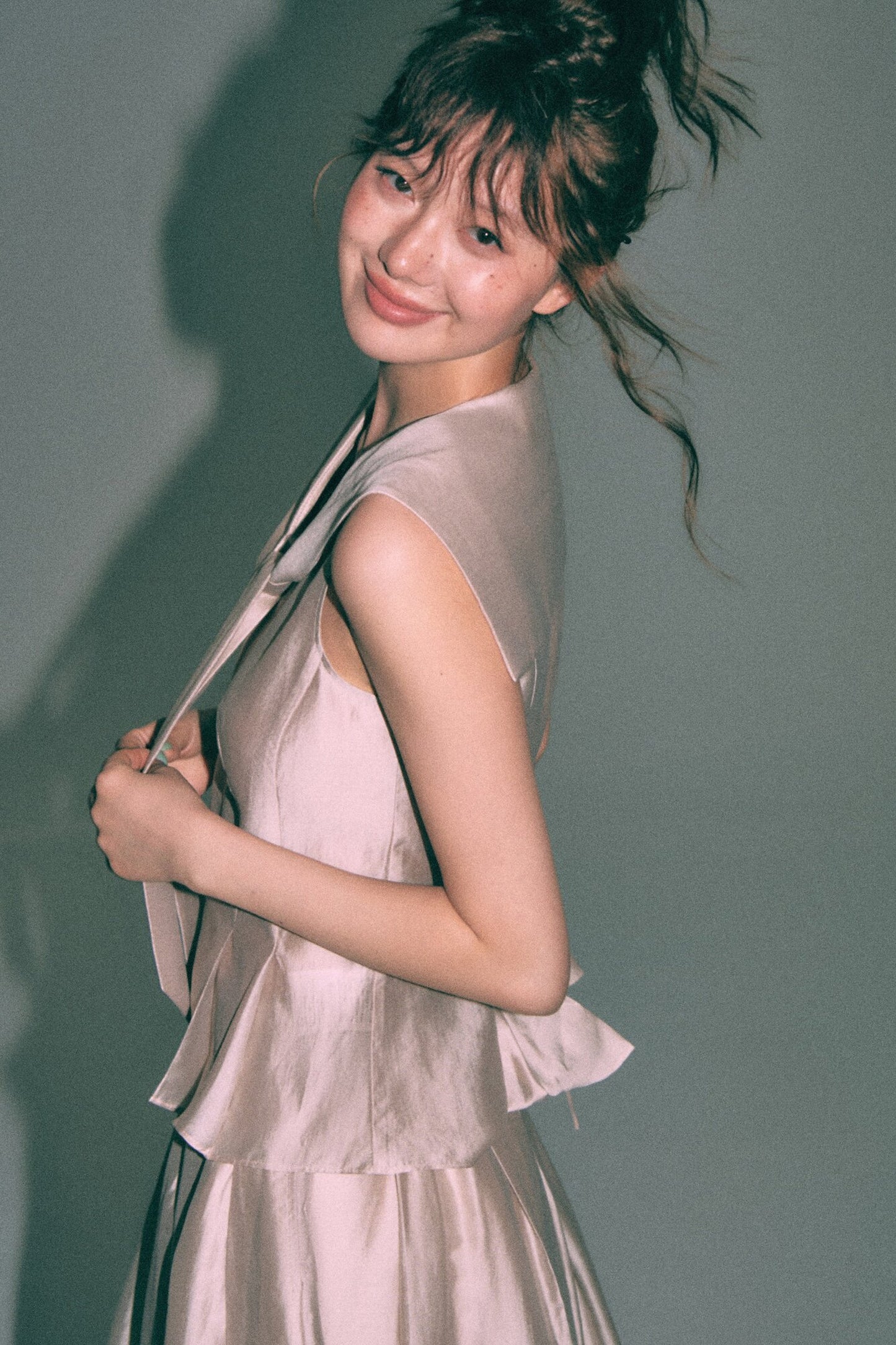 Sleeveless Sailor Collar Shirt and Pleated Pants Set-Up