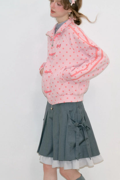 Blue Polka Dot Zipper Hoodie Jacket