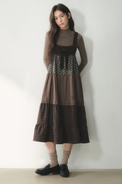 Floral Plaid Patchwork Cake Dress