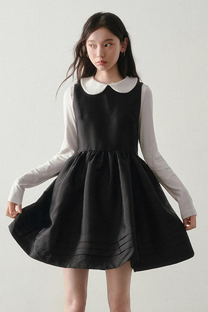 Black Satin Waist-Cinching Dress