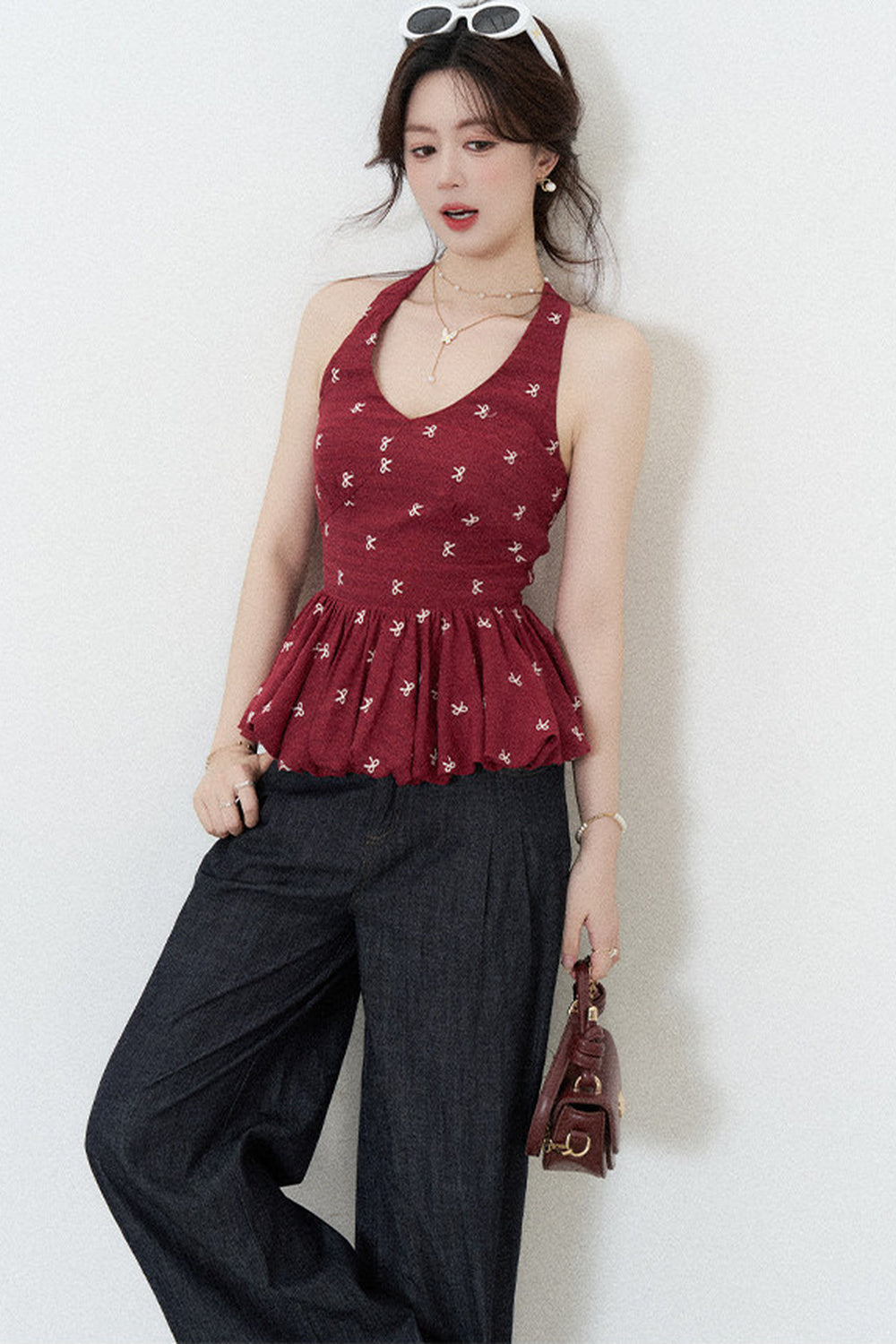 Red Halter Peplum Top