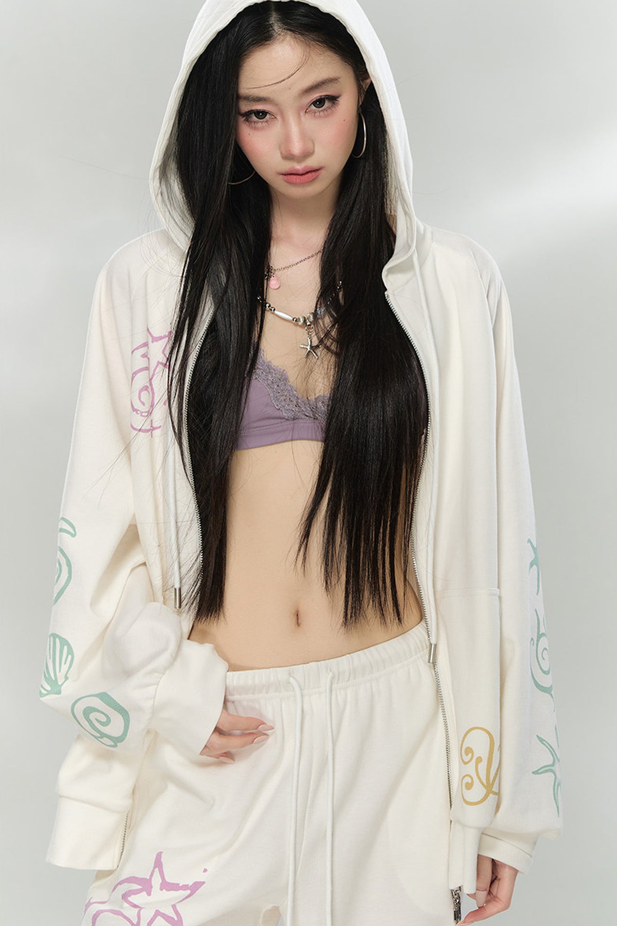Waffle Knit Print Sweatshirt and Pants Set-Up