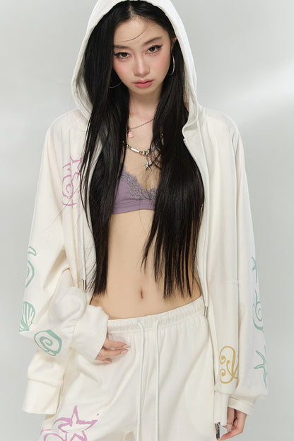 Waffle Knit Print Sweatshirt and Pants Set-Up