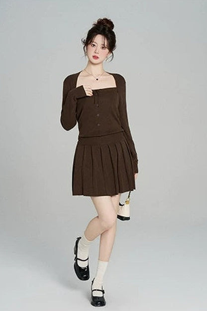 Square Neck Knit Top and Skirt Set-Up