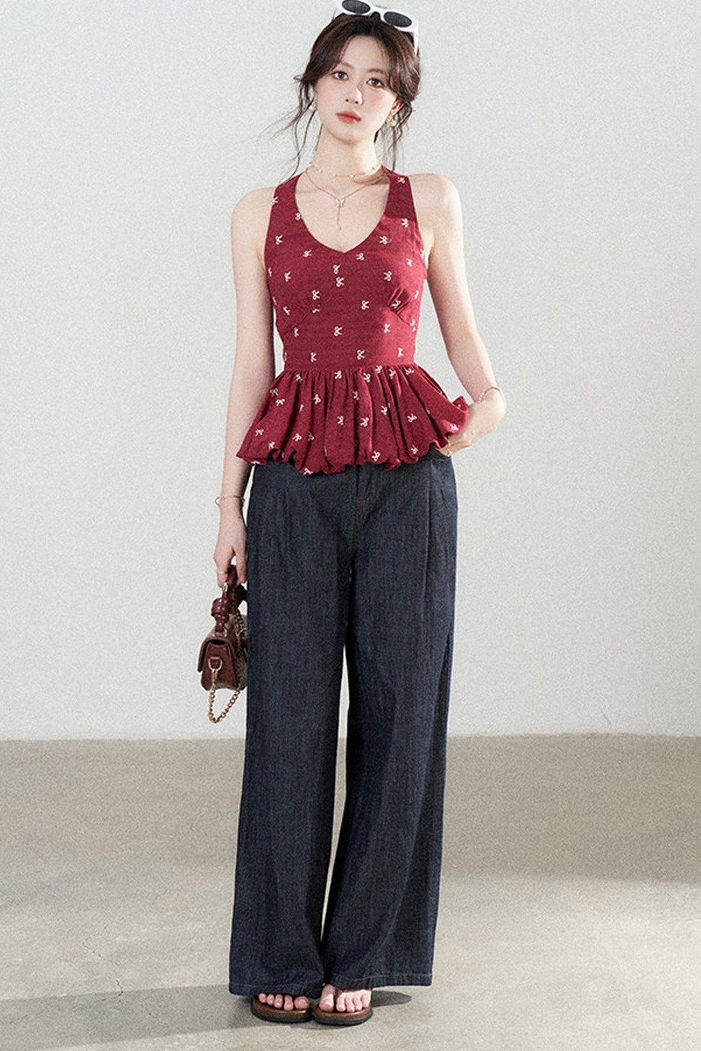 Red Halter Peplum Top