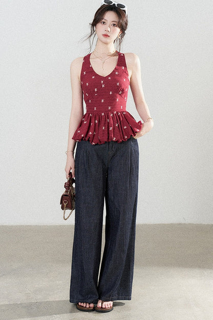 Red Halter Peplum Top